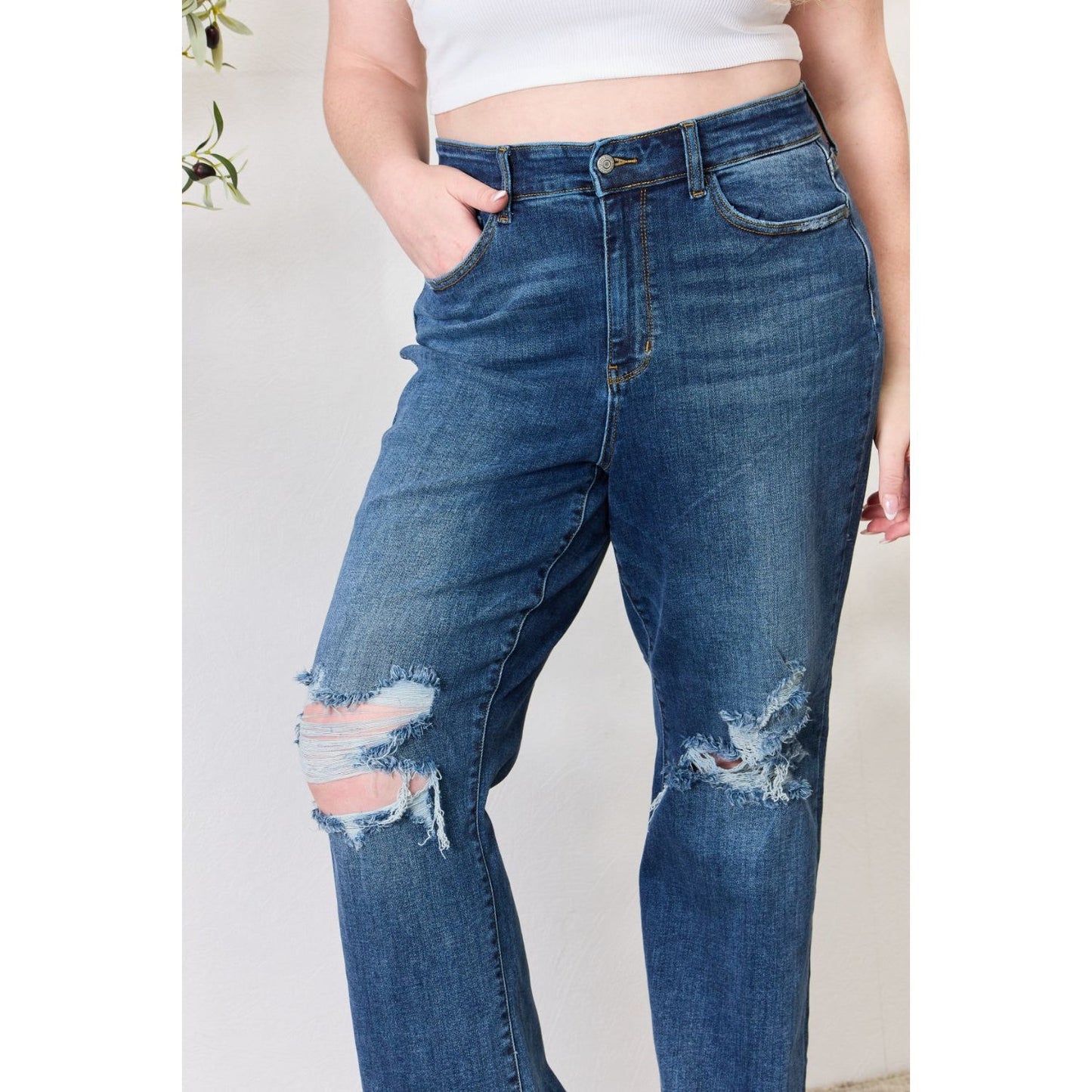 Judy Blue Full Size High Waist 90's Distressed Straight Jeans