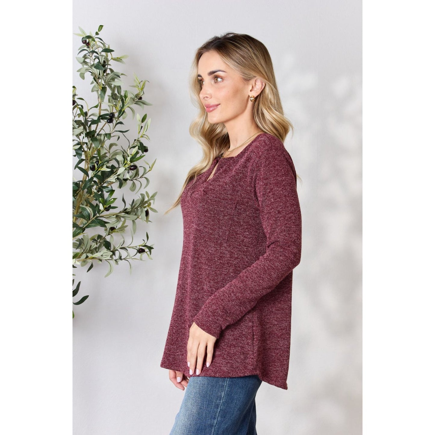 Heimish Full Size Notched Long Sleeve Top