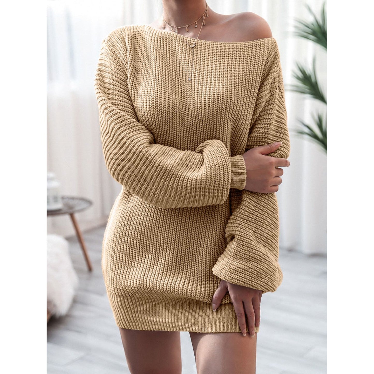 Rib-Knit Mini Sweater Dress