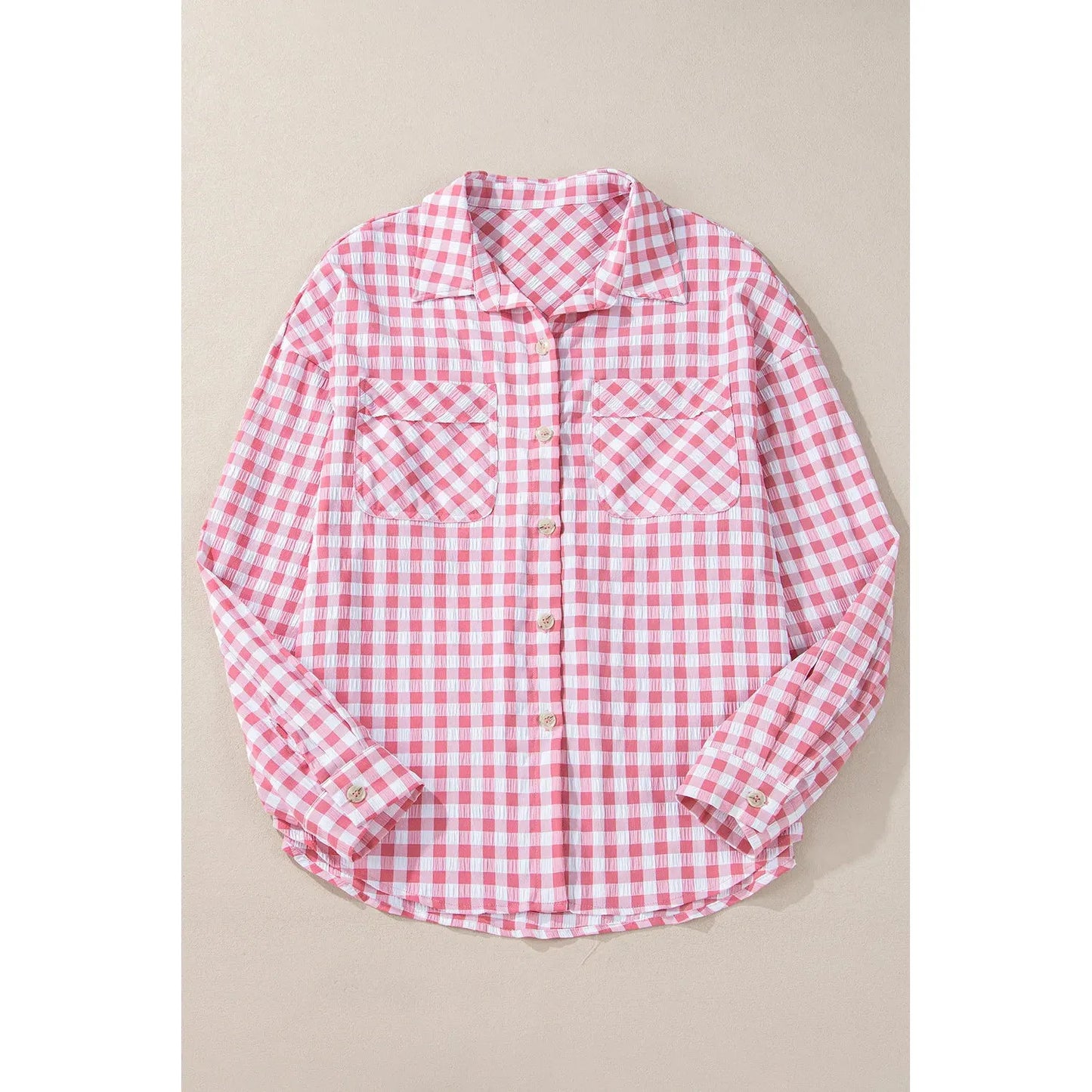 Pocketed Plaid Collared Neck Long Sleeve Shirt