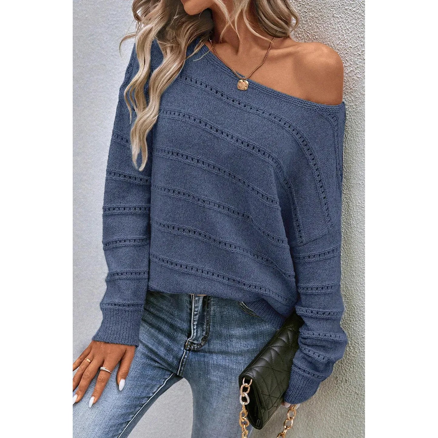 Boat Neck Dropped Shoulder Sweater