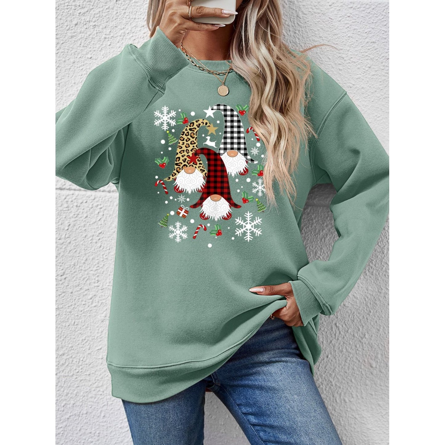 Faceless Gnomes Graphic Drop Shoulder Sweatshirt