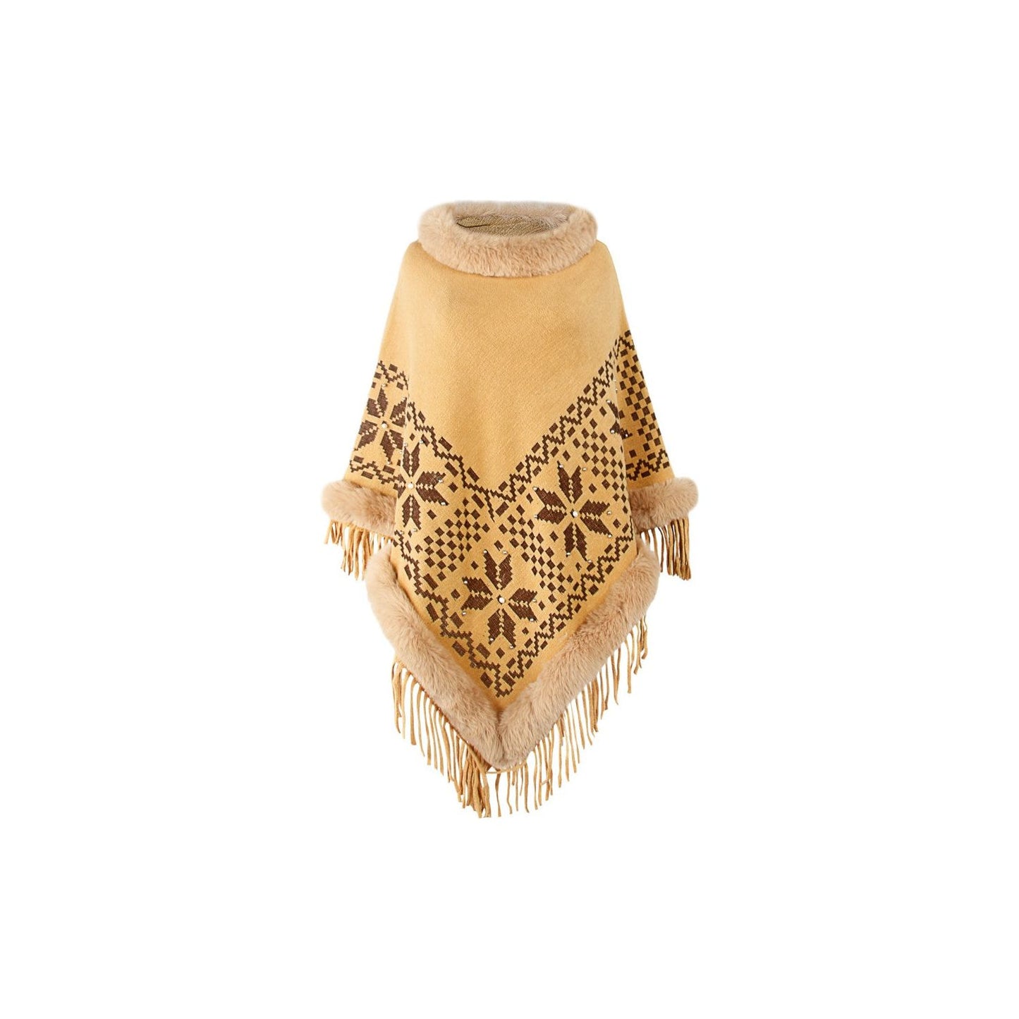 Fringe Geometric Cape Sleeve Poncho