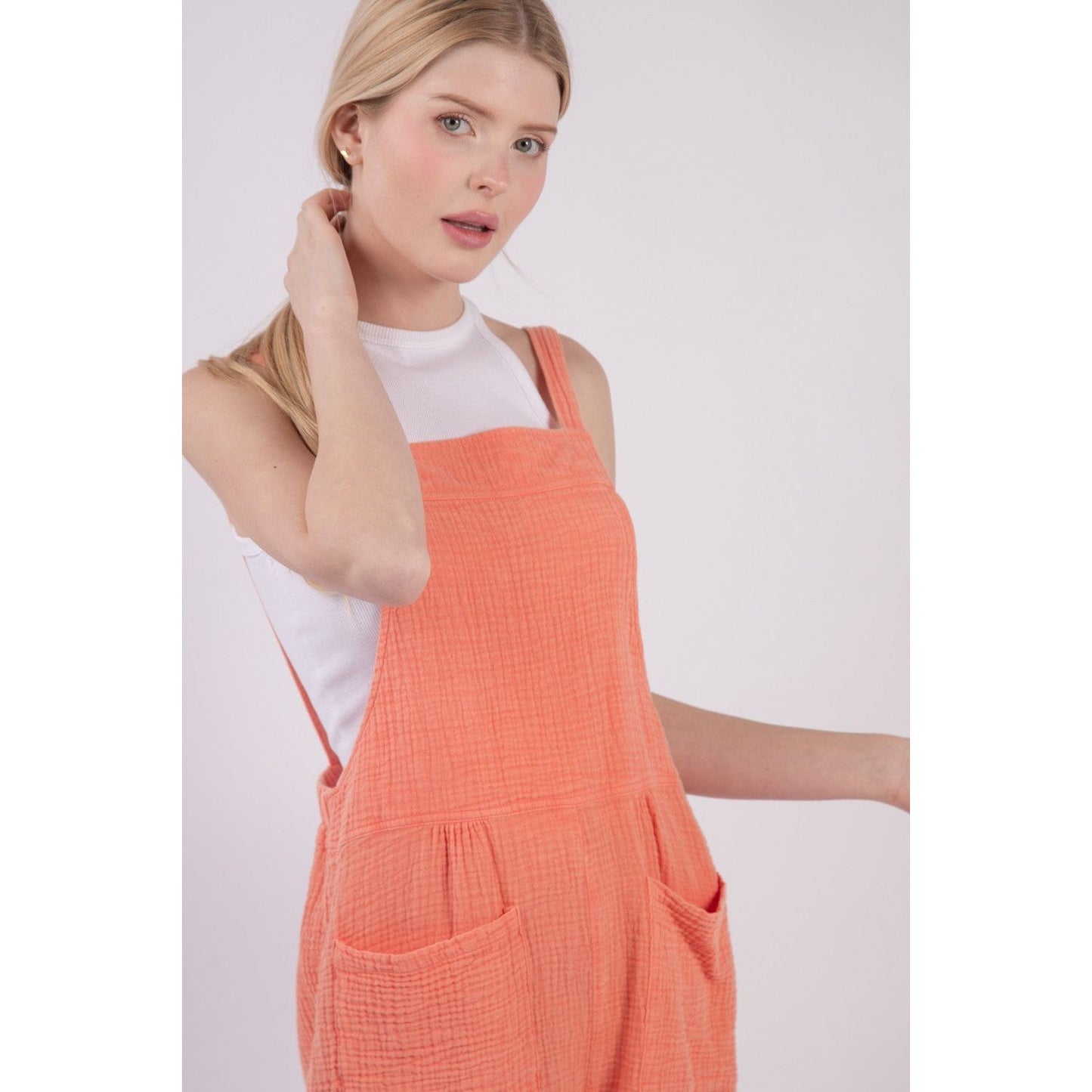 VERY J Sleeveless Double Gauze Overalls with Pockets