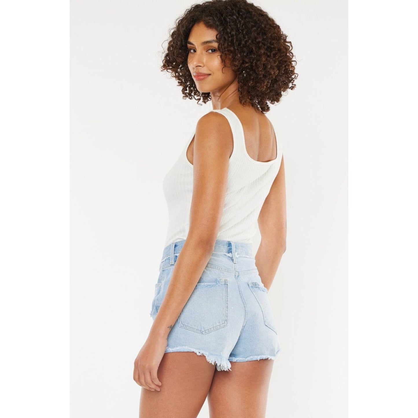 Kancan Distressed Button Fly Denim Shorts