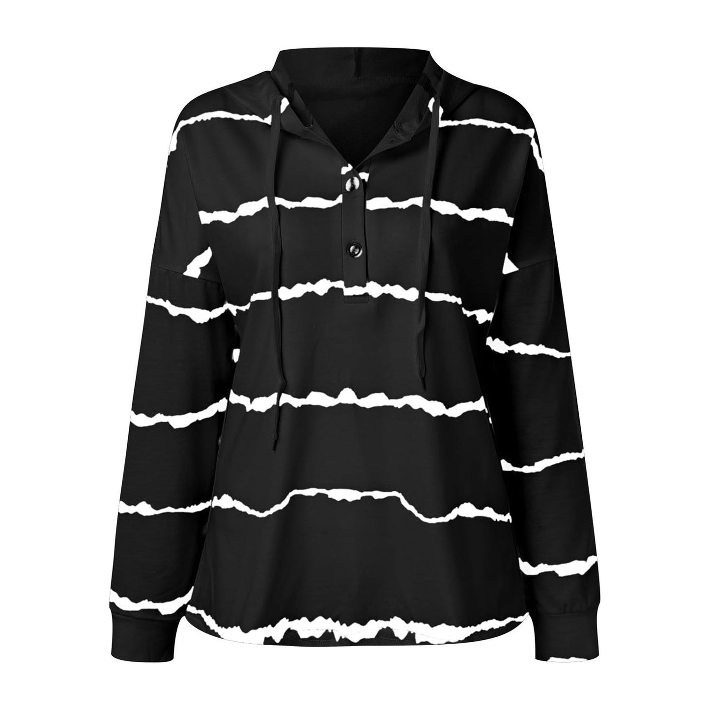 Drawstring Striped Long Sleeve Hoodie