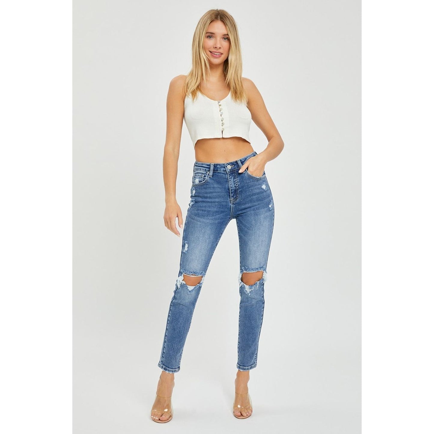 Risen Full Size High Rise Knee Distressed Skinny Jeans