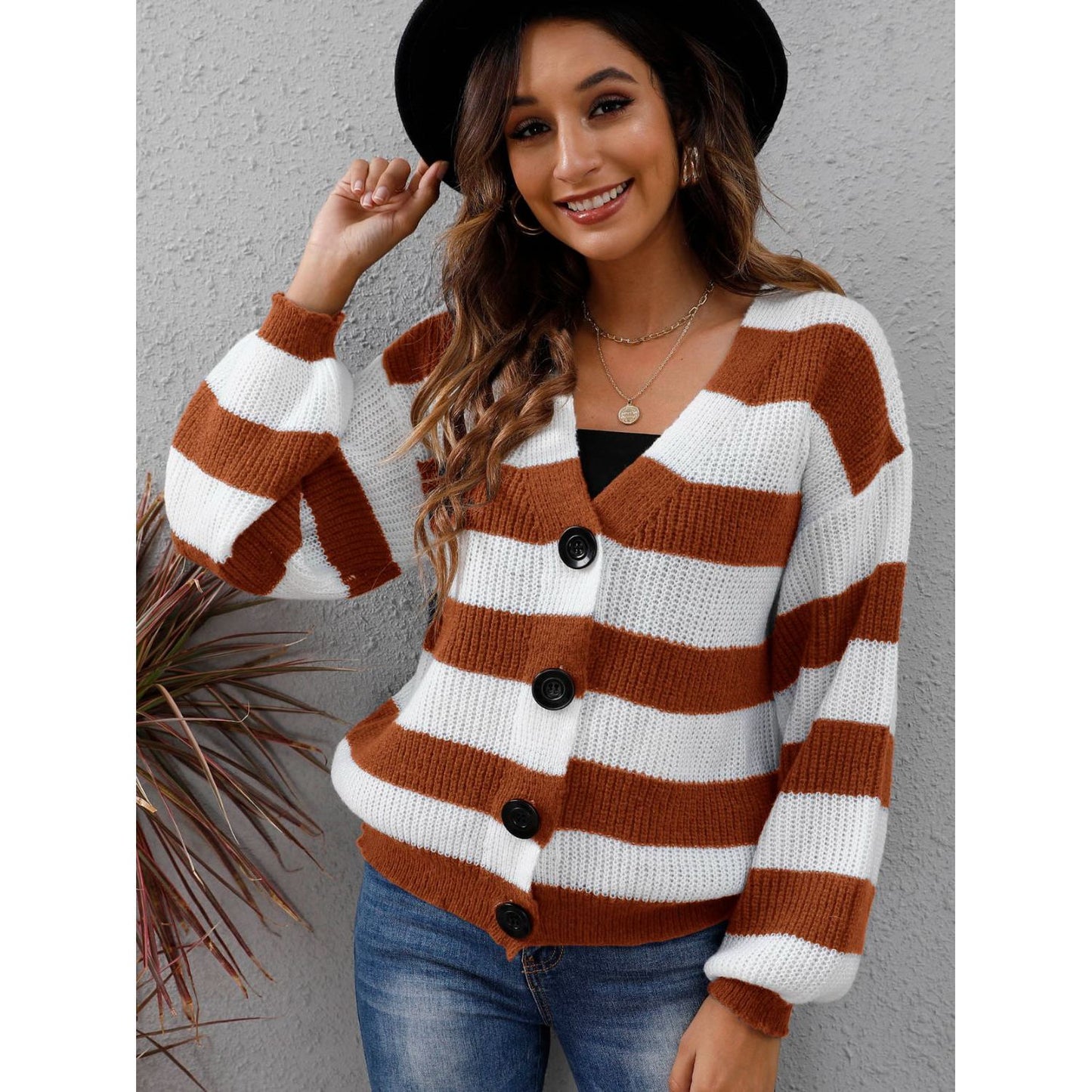 Striped Button Up Long Sleeve Sweater