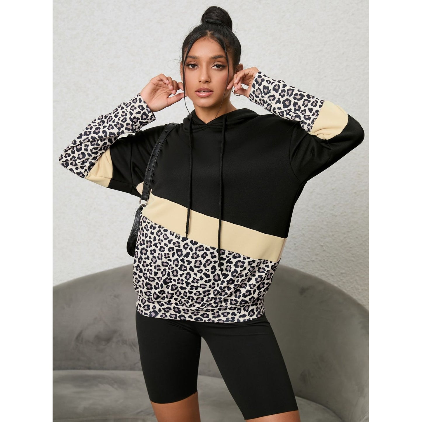 Leopard Color Block Hoodie