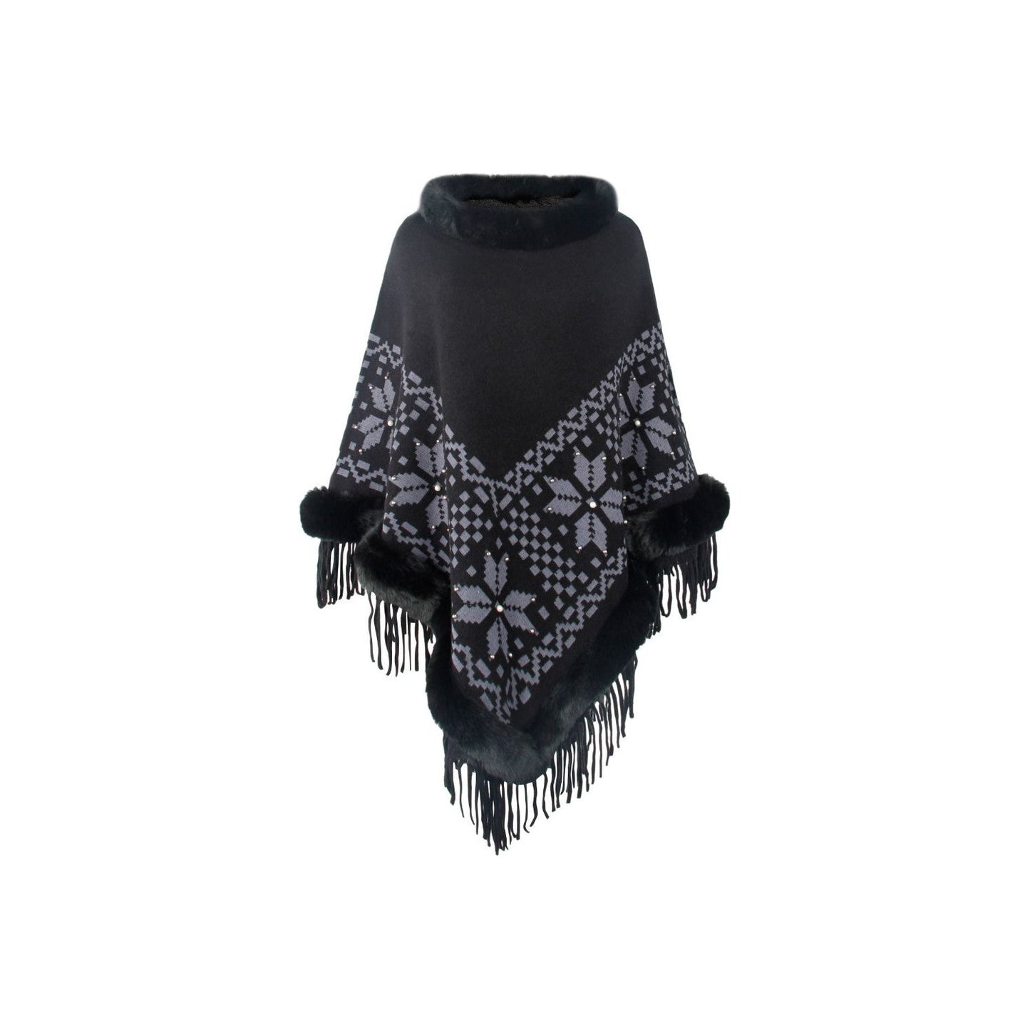 Fringe Geometric Cape Sleeve Poncho