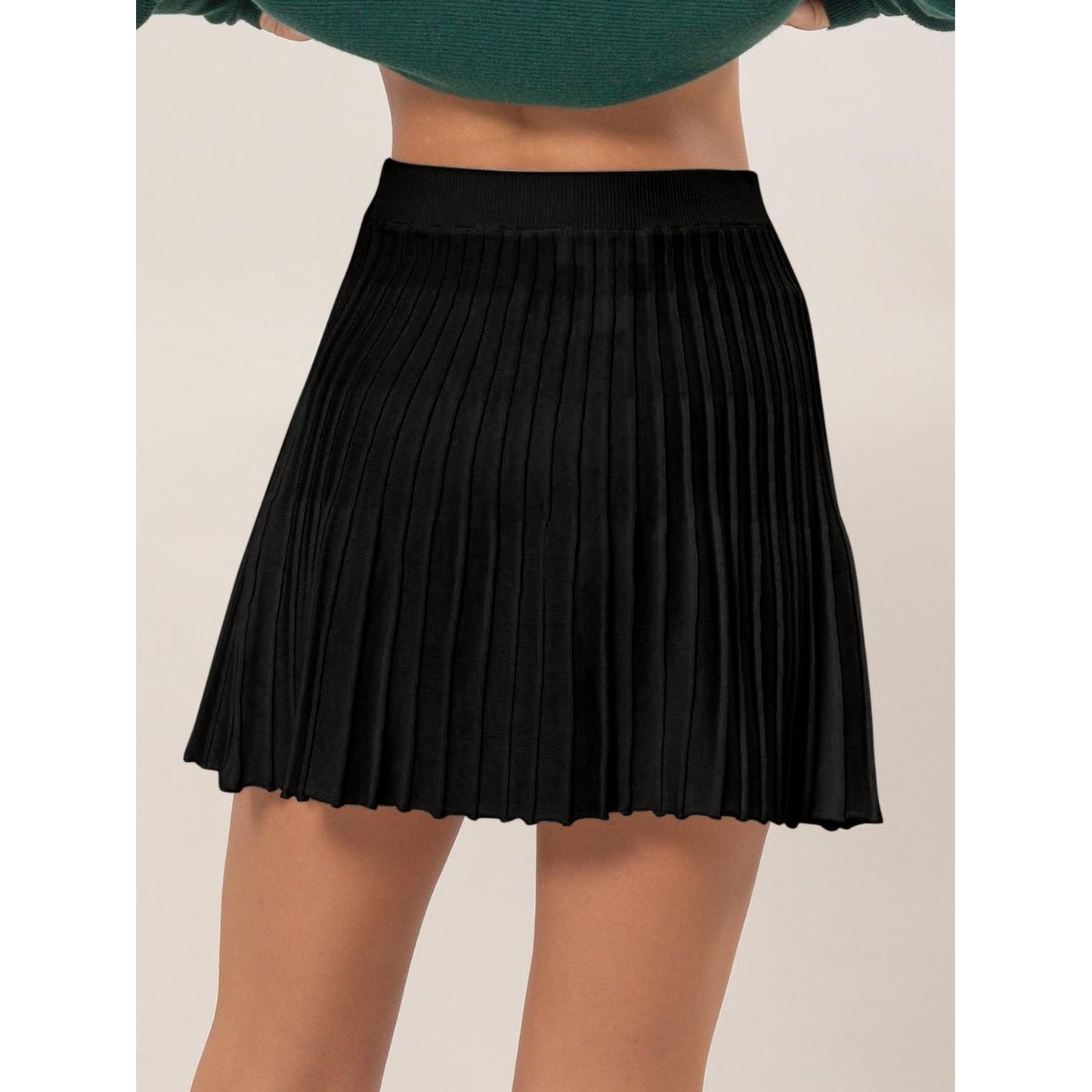 HYFVE High Waist Knit Pleated Flare Mini Skirt