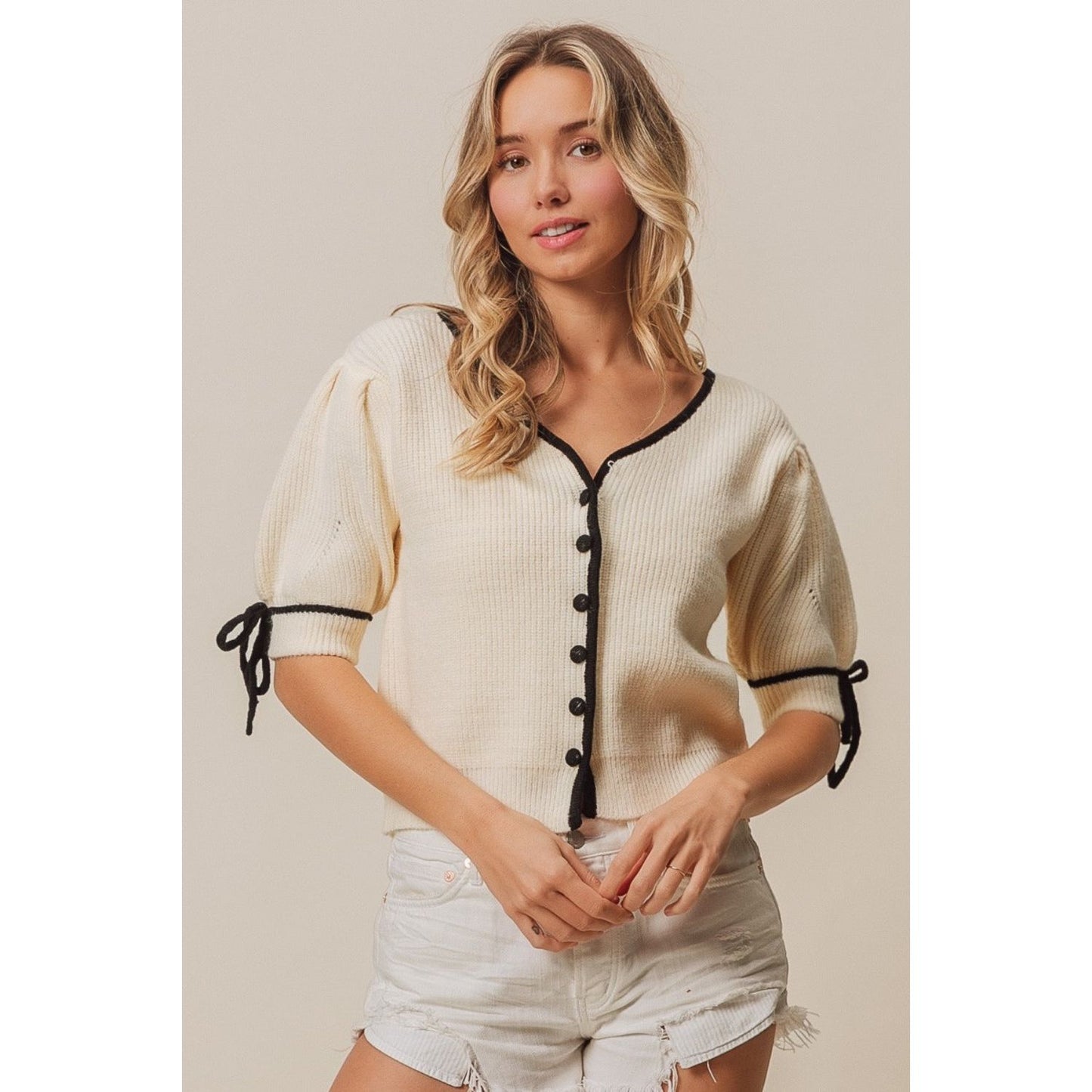 BiBi Contrast Binding Buttoned Cardigan