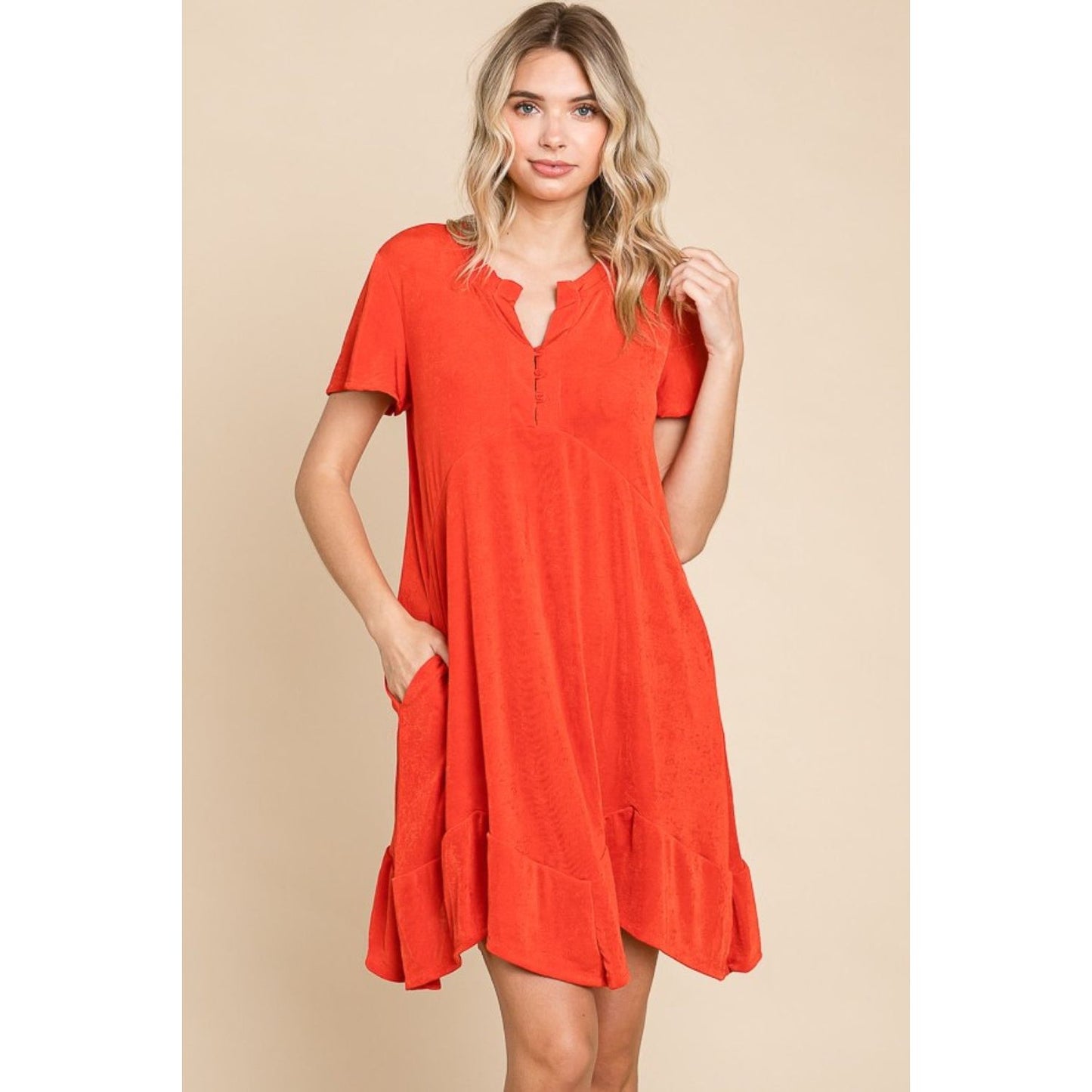 Culture Code Full Size Short Sleeve Ruffled Asymmetric Hem Dress