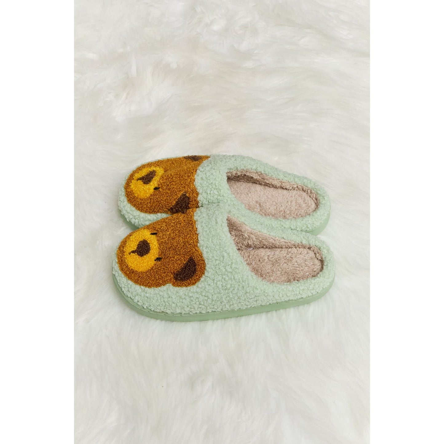 Melody Teddy Bear Print Plush Slide Slippers