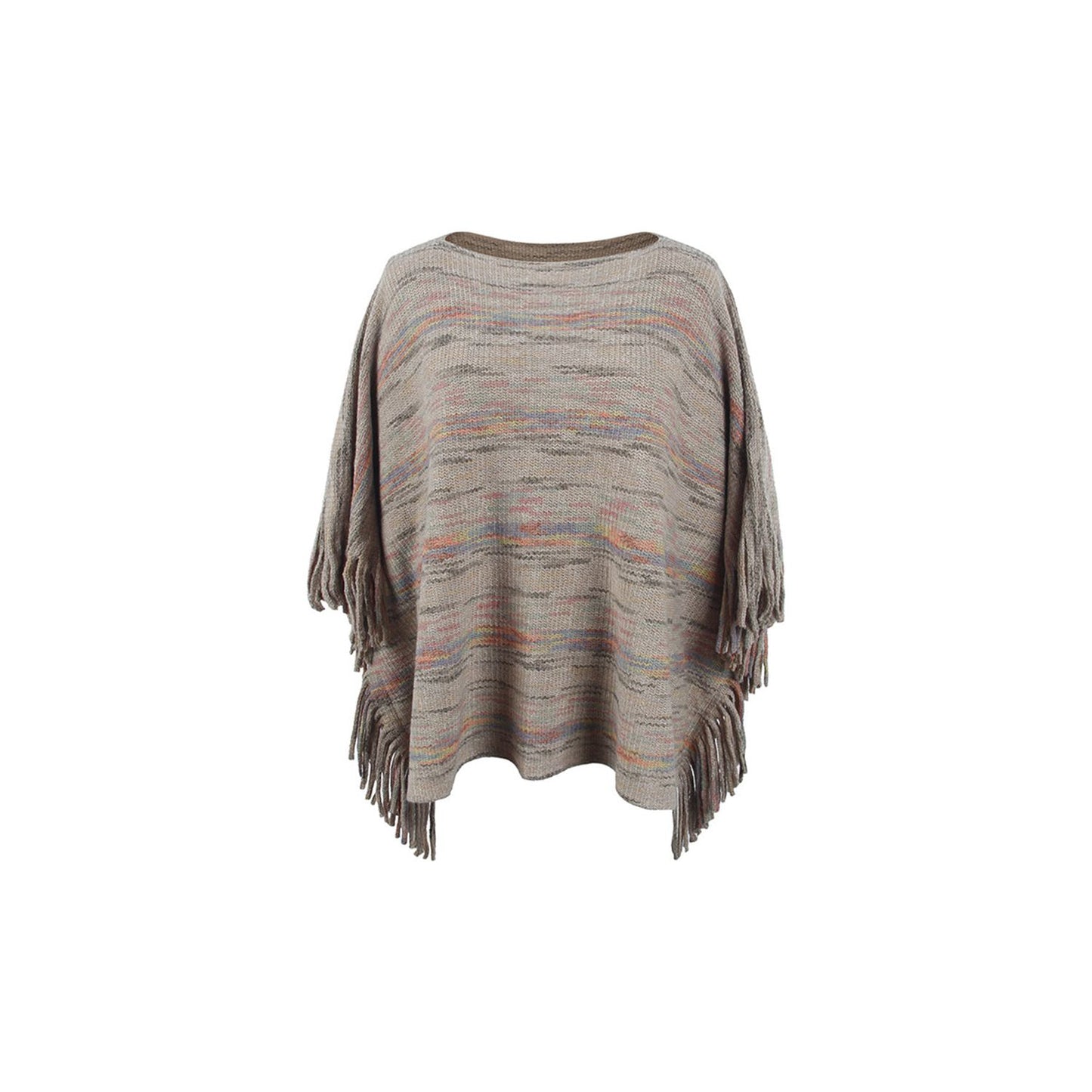 Round Neck Fringe Detail Sleeve Poncho