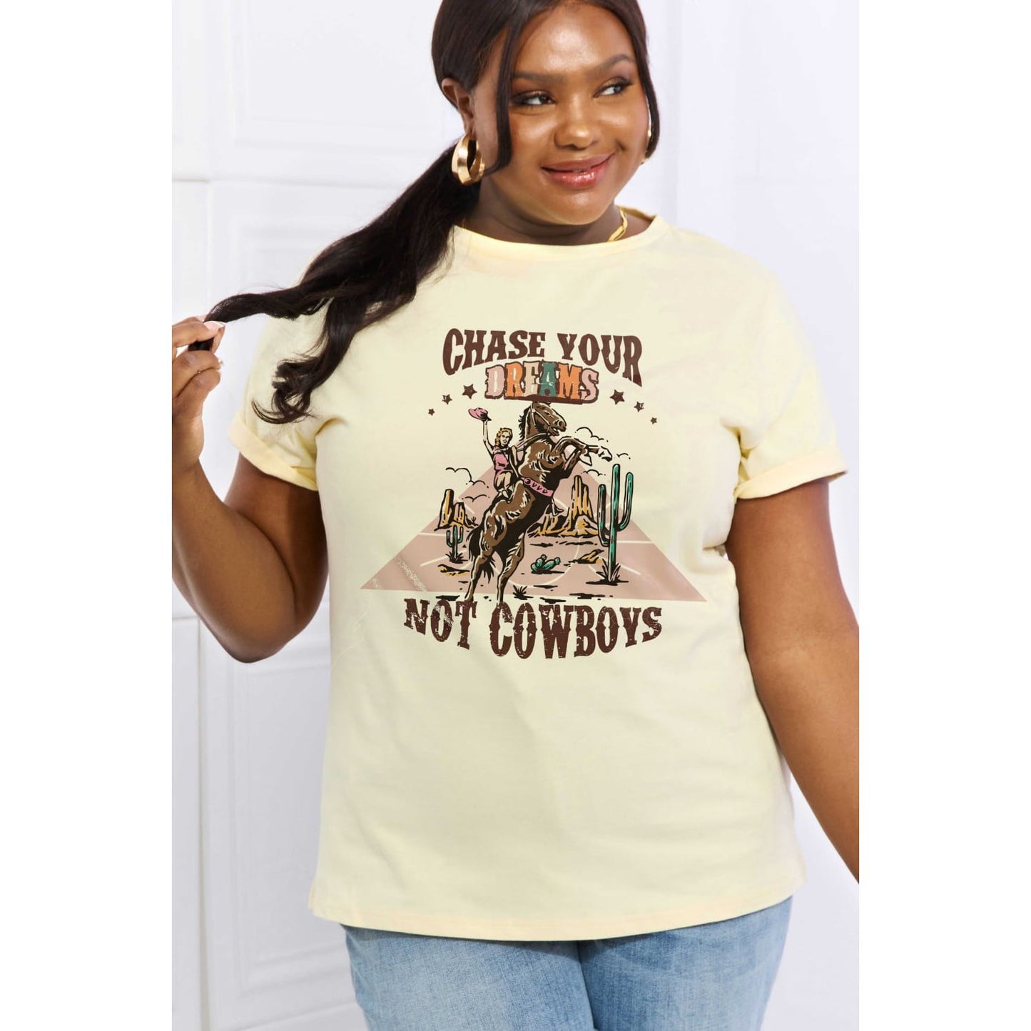 Simply Love Full Size CHASE YOUR DREAMS NOT COWBOYS Graphic Cotton Tee