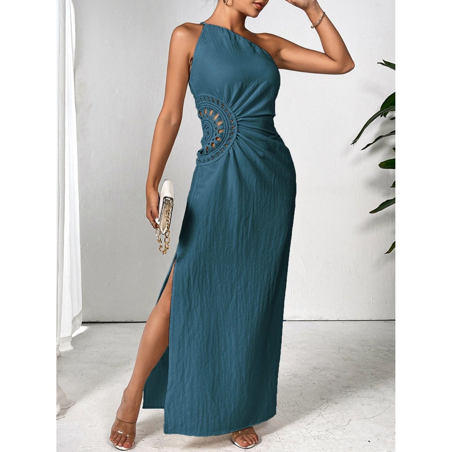 Slit One Shoulder Sleeveless Maxi Dress