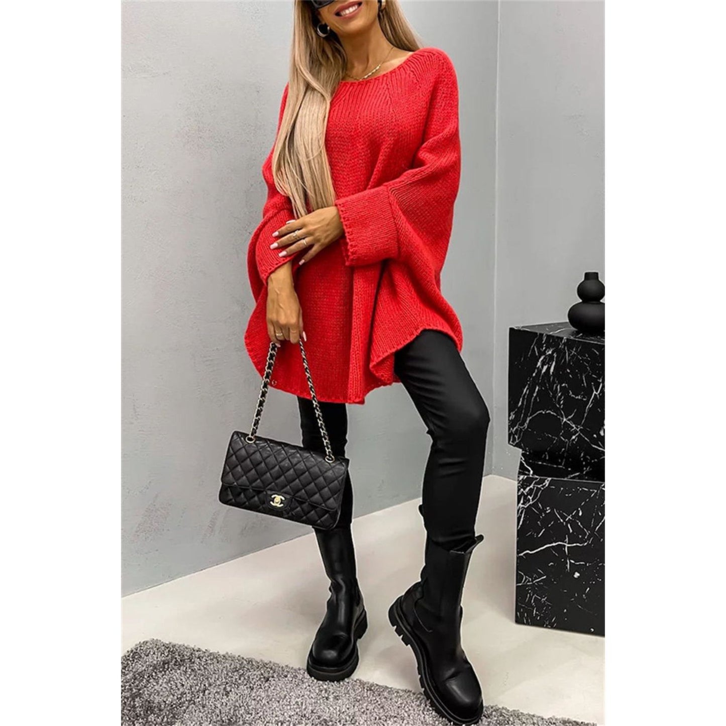 Round Neck Batwing Sleeve Sweater