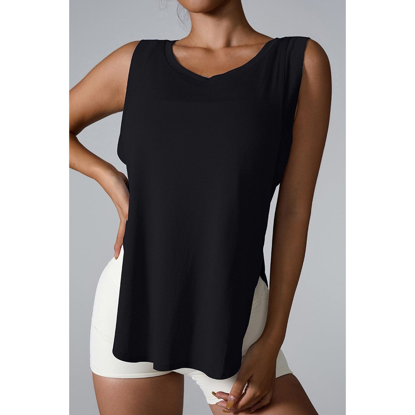 Slit Round Neck Active Tank