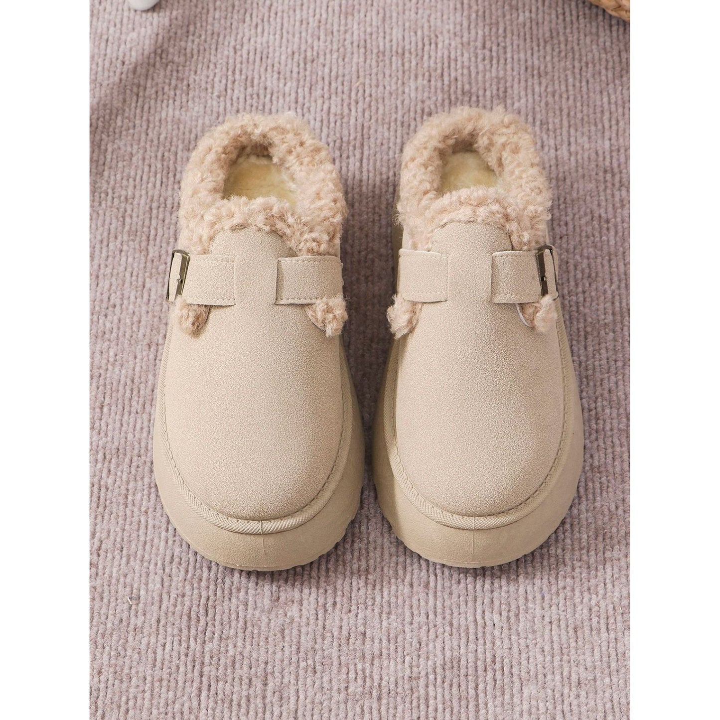 Thermal Fuzzy Buckle Platform Slippers