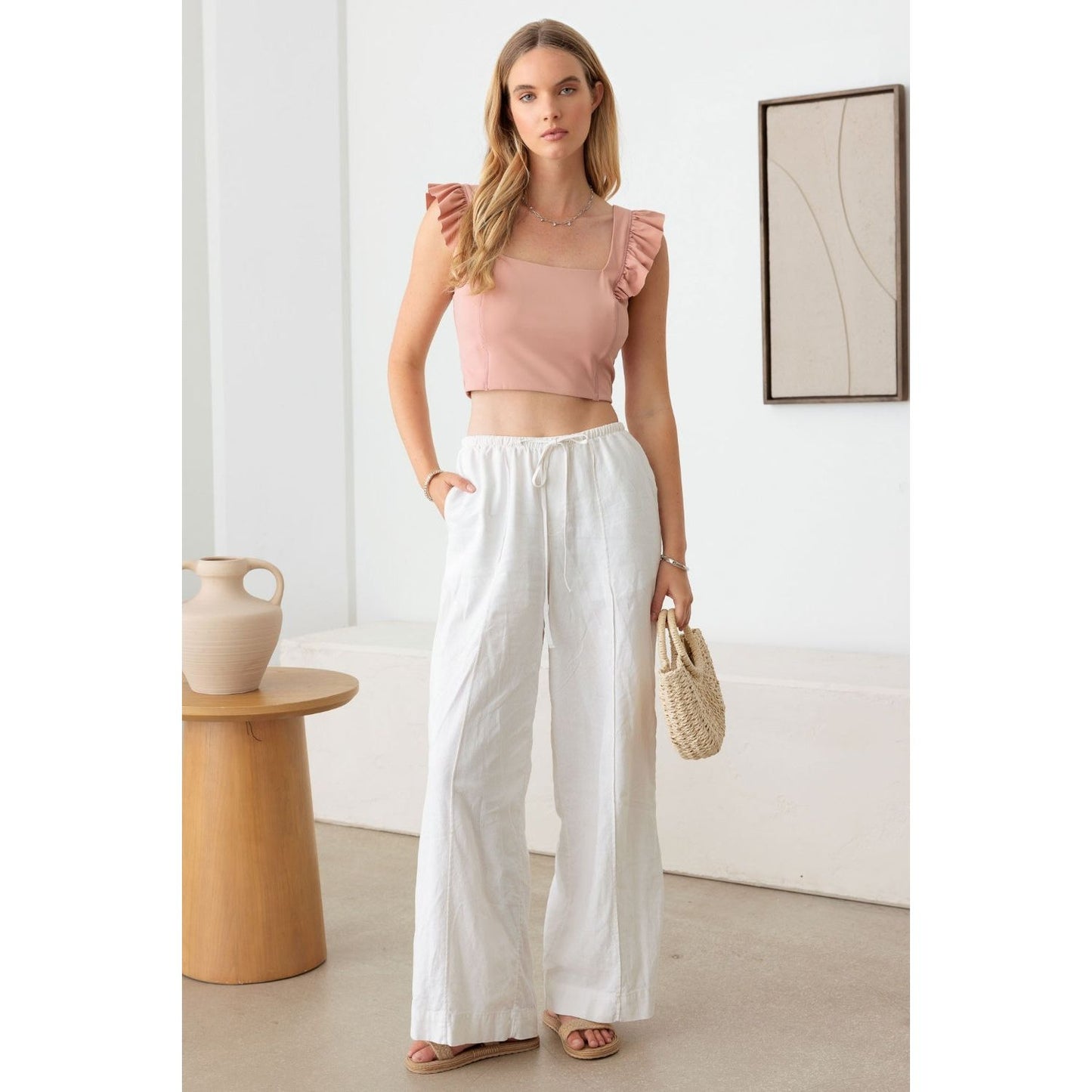 Le Lis Ruffled Cap Sleeve Square Neck Crop Top