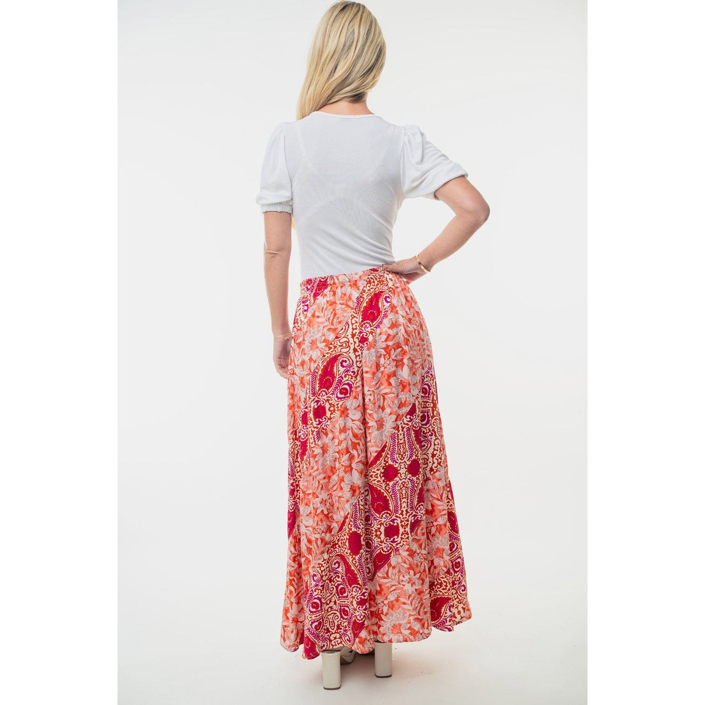 White Birch Full Size High Waisted Floral Woven Skirt