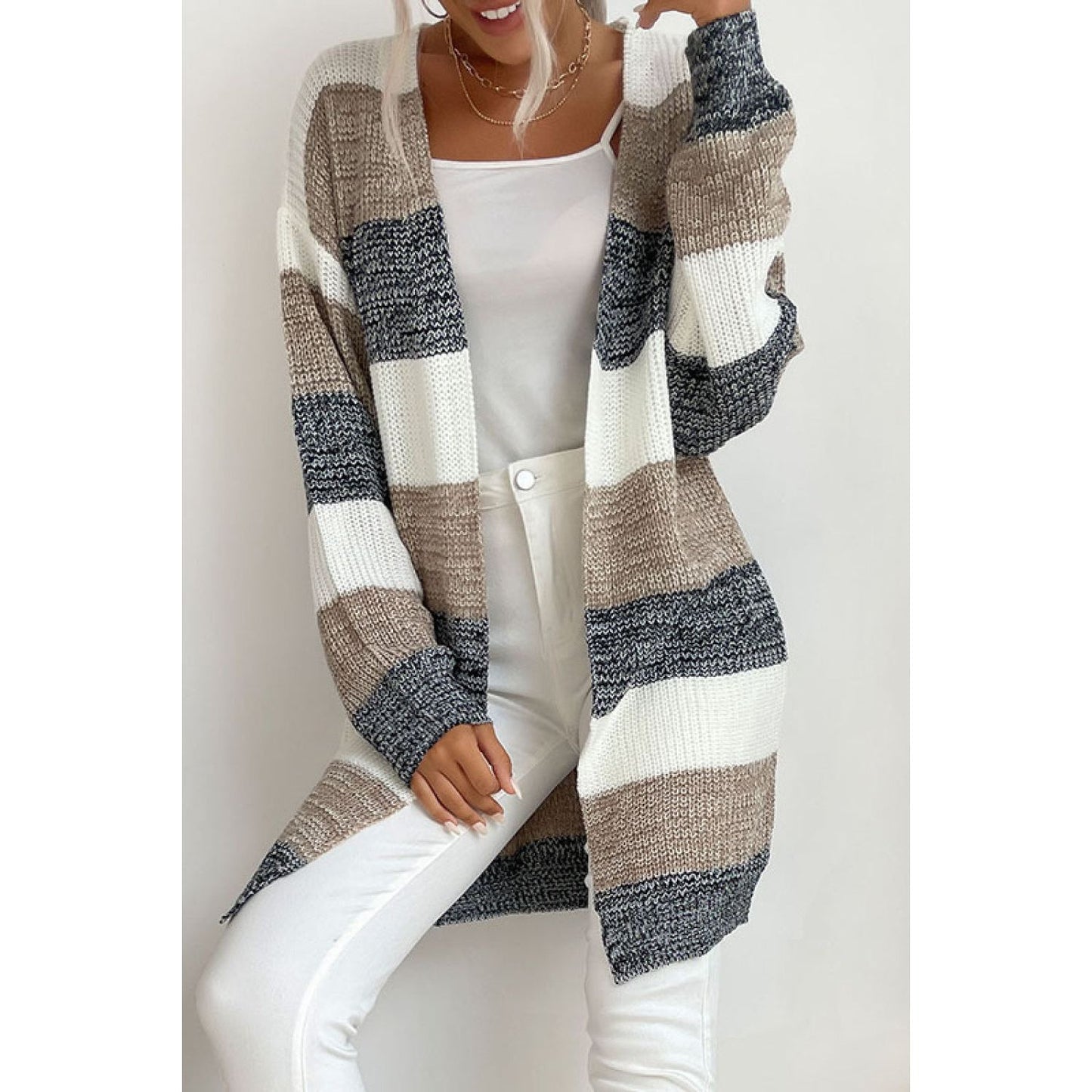 Perfee Striped Long Sleeve Duster Cardigan