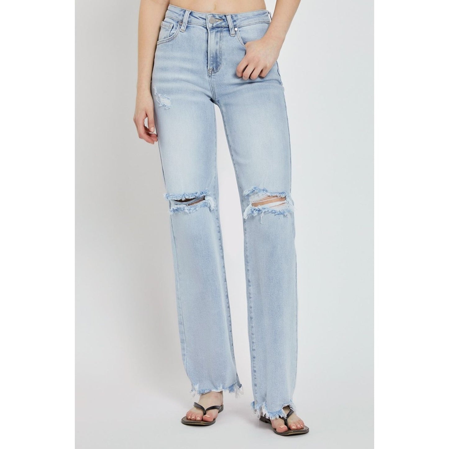 RISEN Full Size High Rise Distressed Wide Leg Jeans