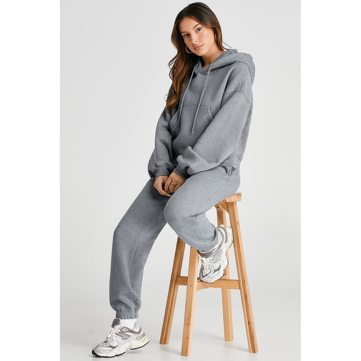 Dropped Shoulder Hooded Top and Pants Active Set