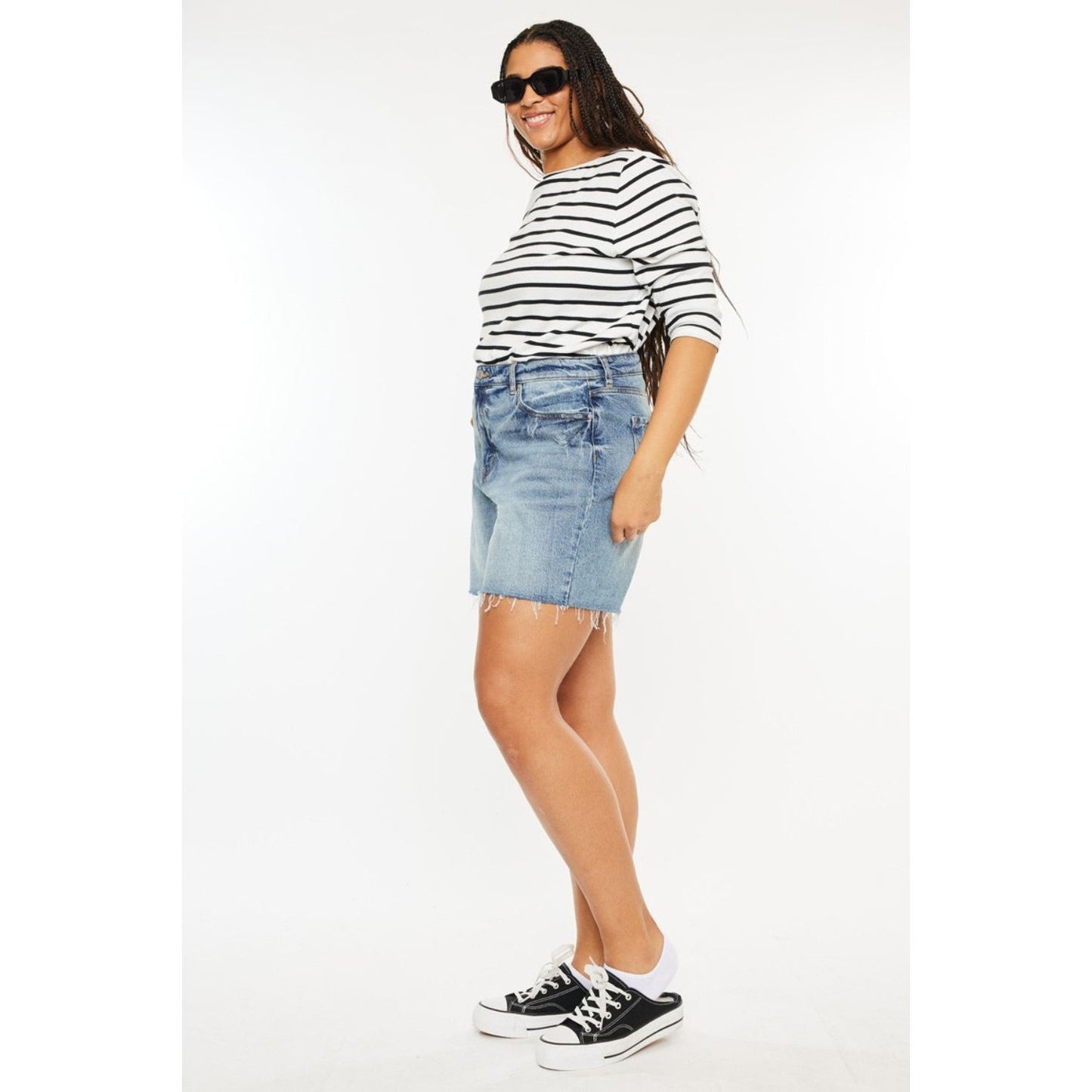 Kancan Full Size Raw Hem High Waist Denim Shorts