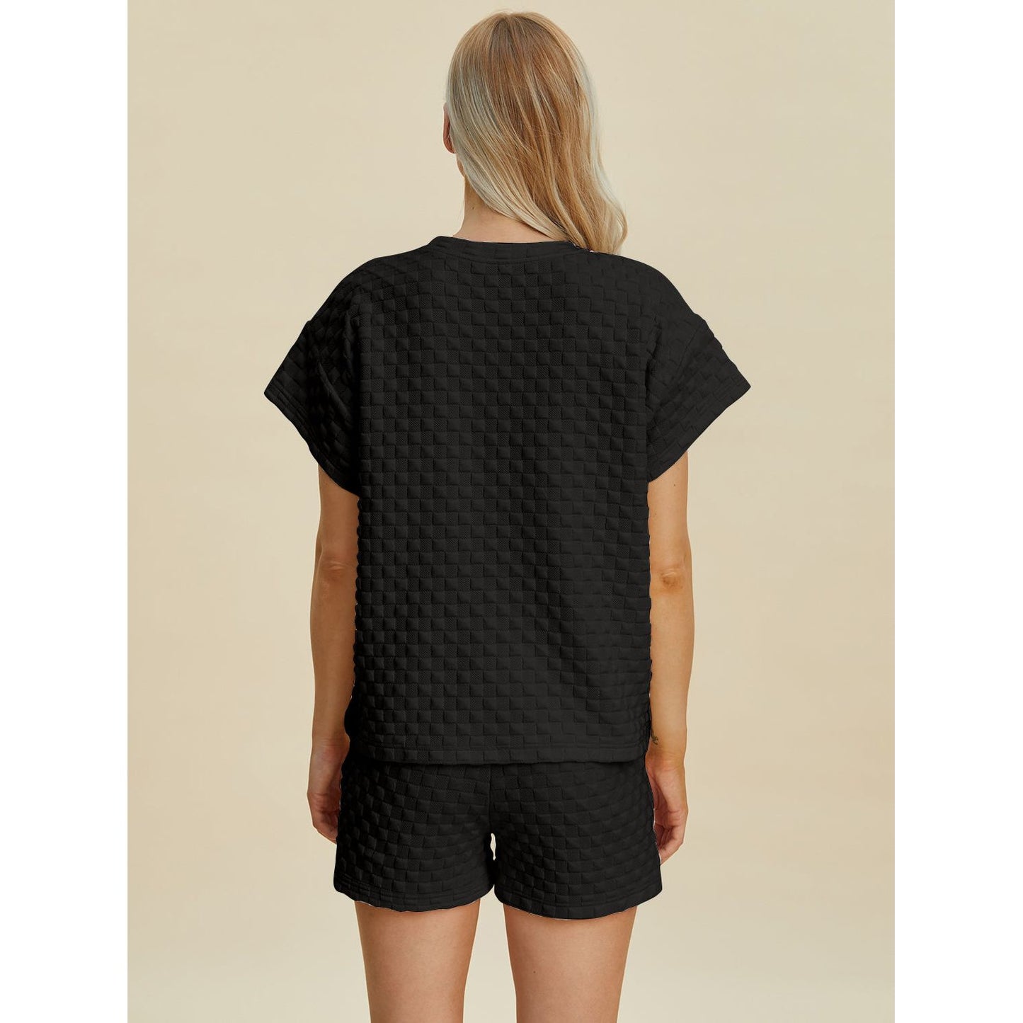 Double Take Full Size Texture T-Shirt and Shorts Set