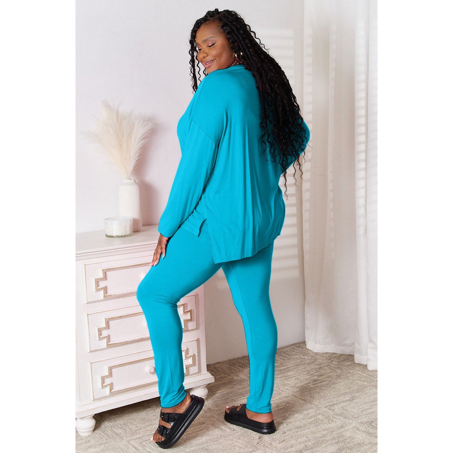 Basic Bae Full Size V-Neck Soft Rayon Long Sleeve Top and Pants Lounge Set