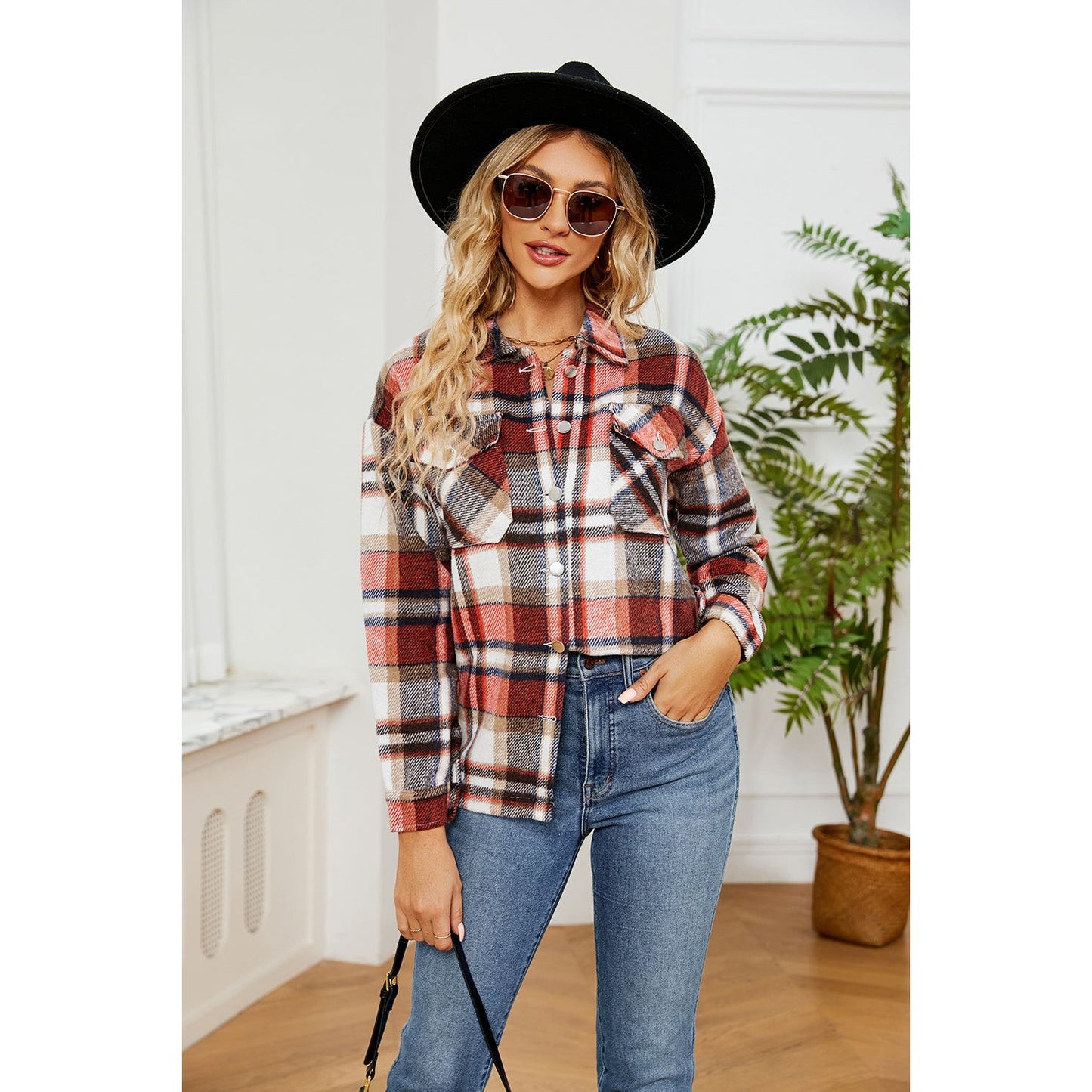 Button Down Collared Plaid Shacket