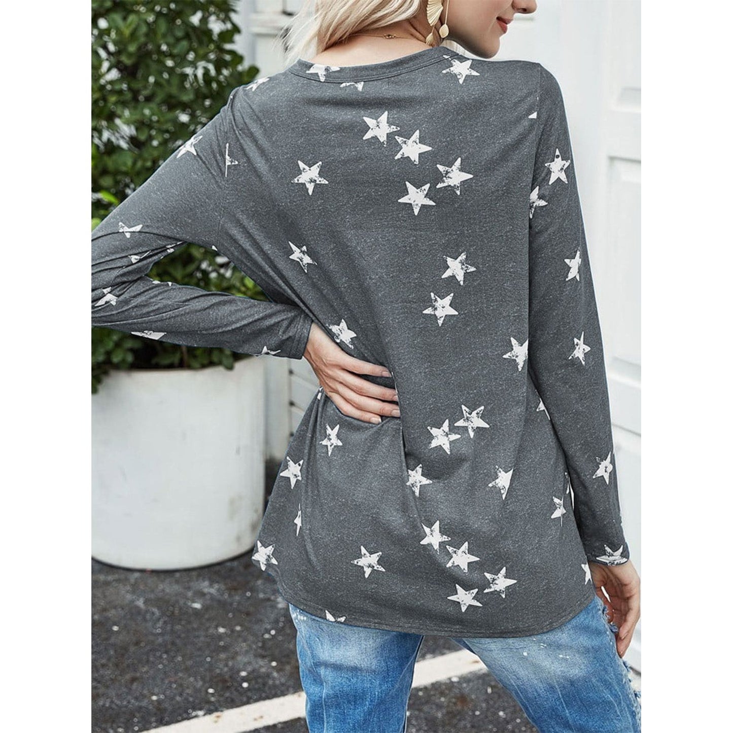 Cutout Round Neck Long Sleeve T-Shirt