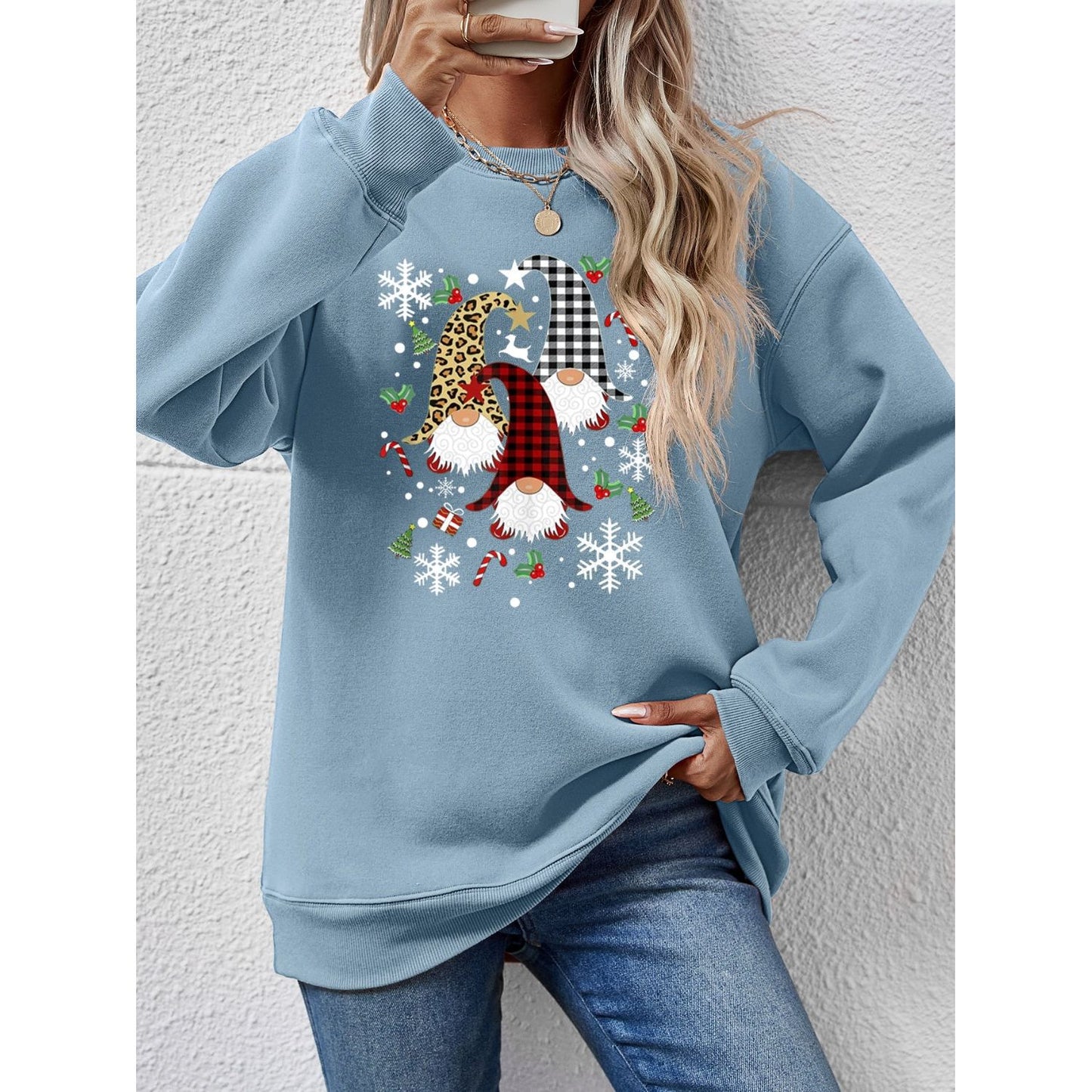 Faceless Gnomes Graphic Drop Shoulder Sweatshirt