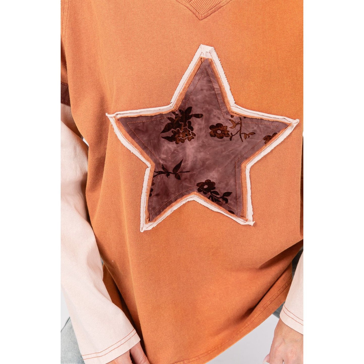 SAGE + FIG Star Patch Long Sleeve Color Block T-Shirt