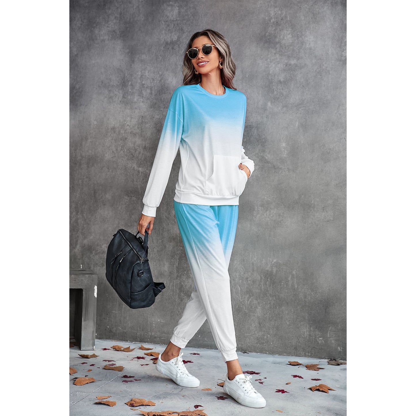 Gradient Round Neck Sweatshirt and Joggers Set