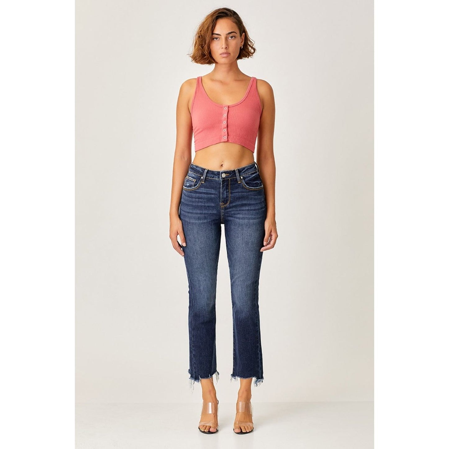 Risen Full Size Frayed Hem Cropped Straight Jeans