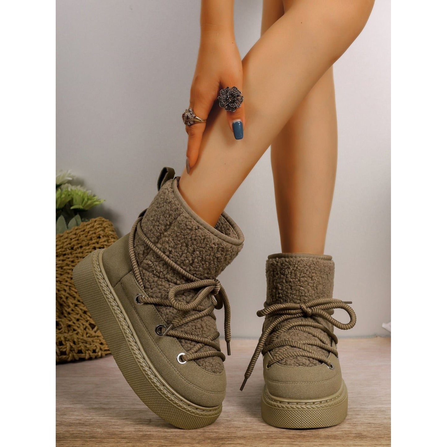 Lace-Up Round Toe Platform Boots