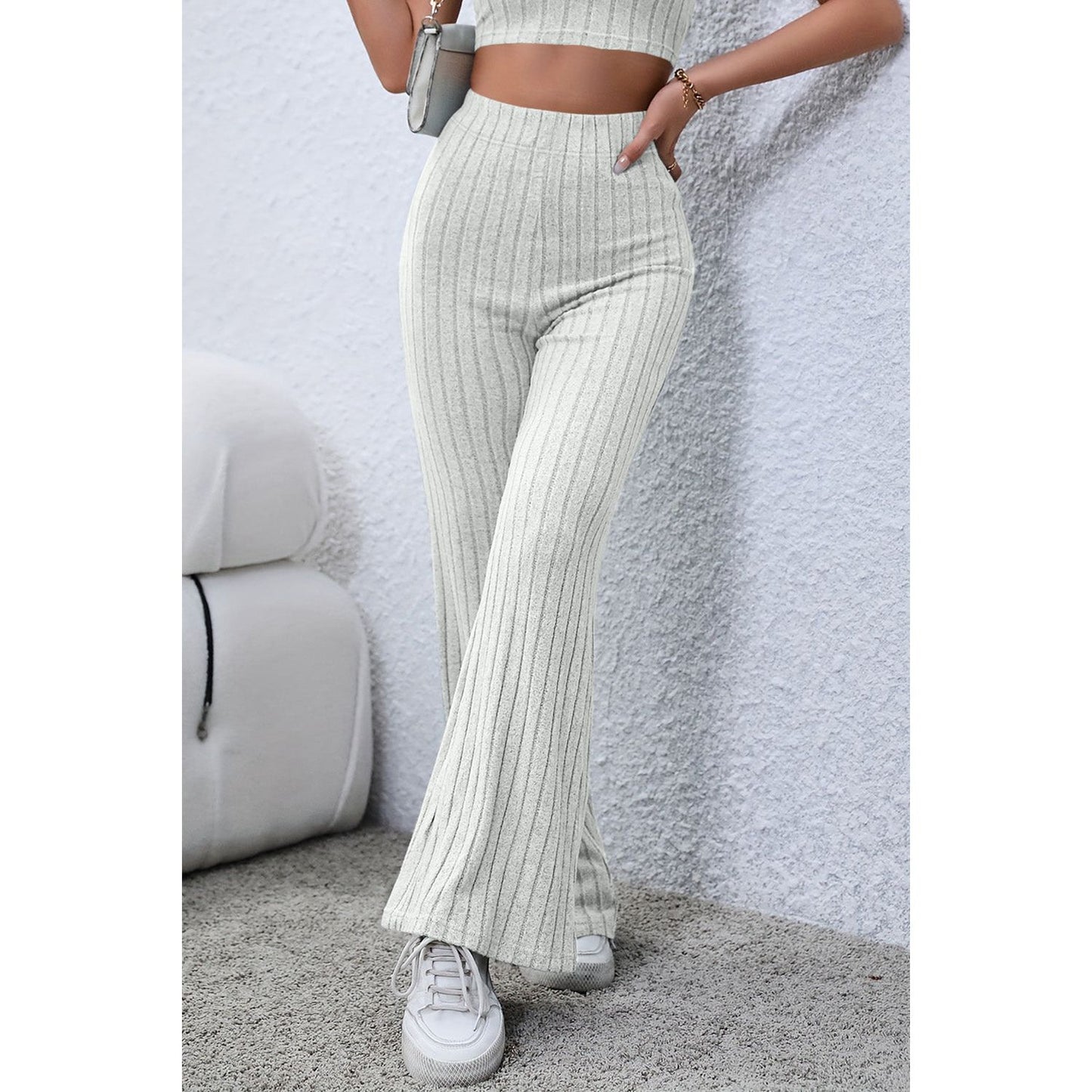 Basic Bae Full Size Ribbed High Waist Flare Pants