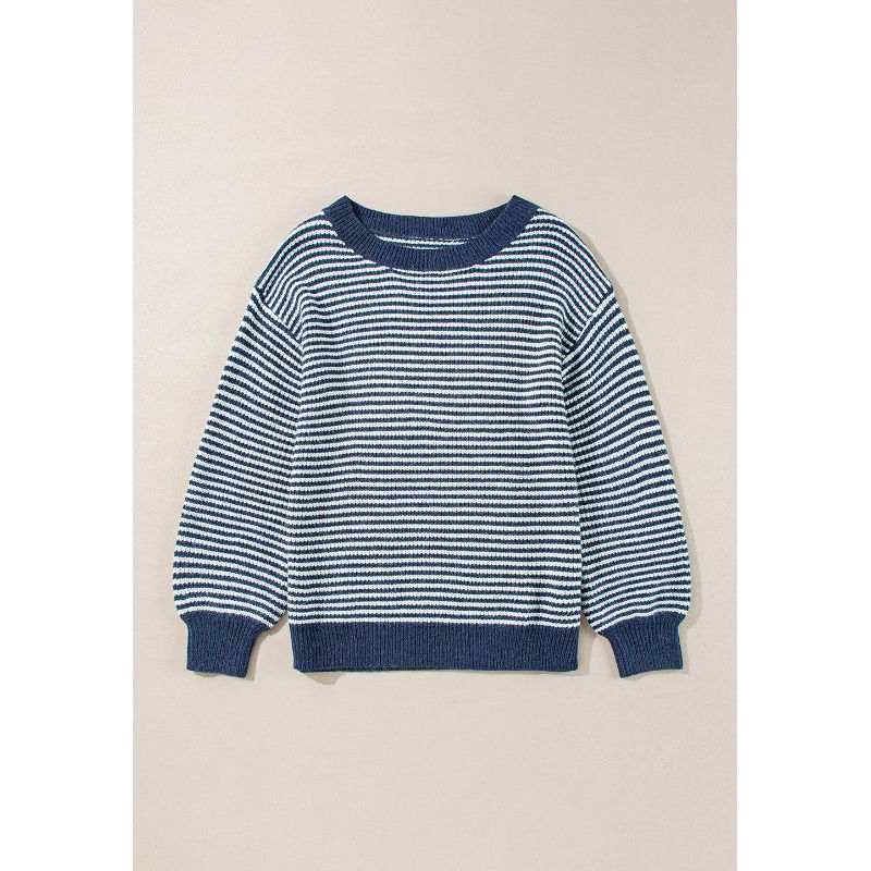 Striped Boat Neck Long Sleeve Sweater