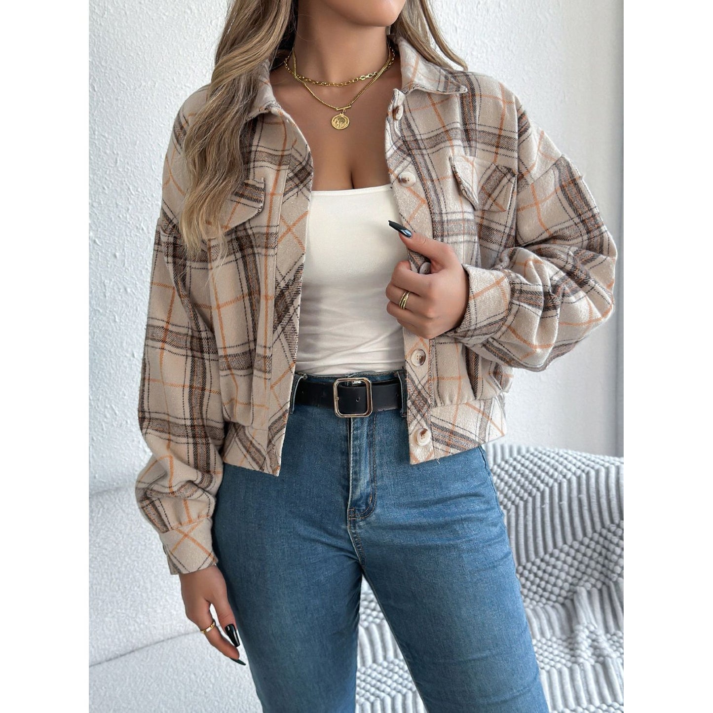 Plaid Button Up Long Sleeve Jacket