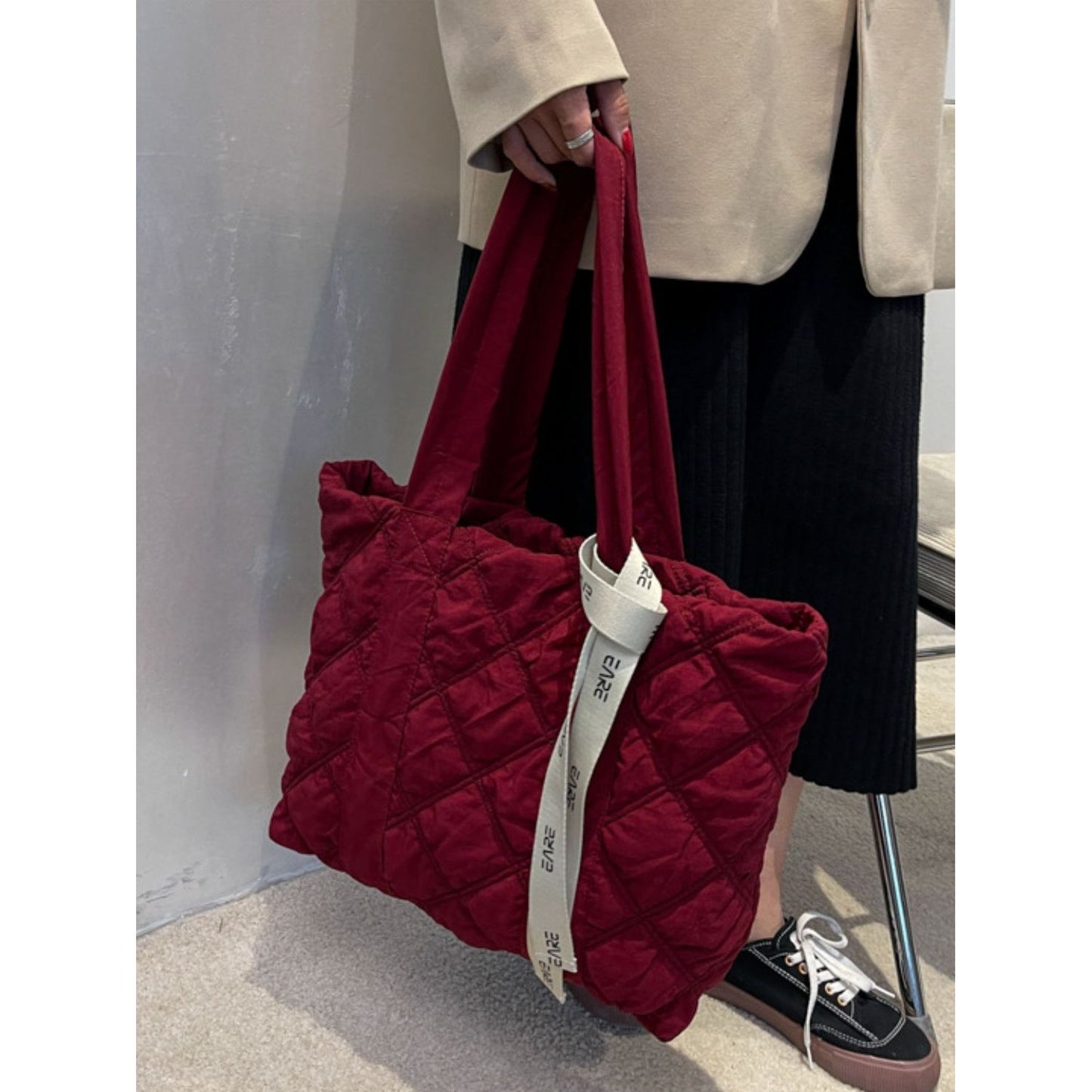 Quilted Nylon Large Tote Bag