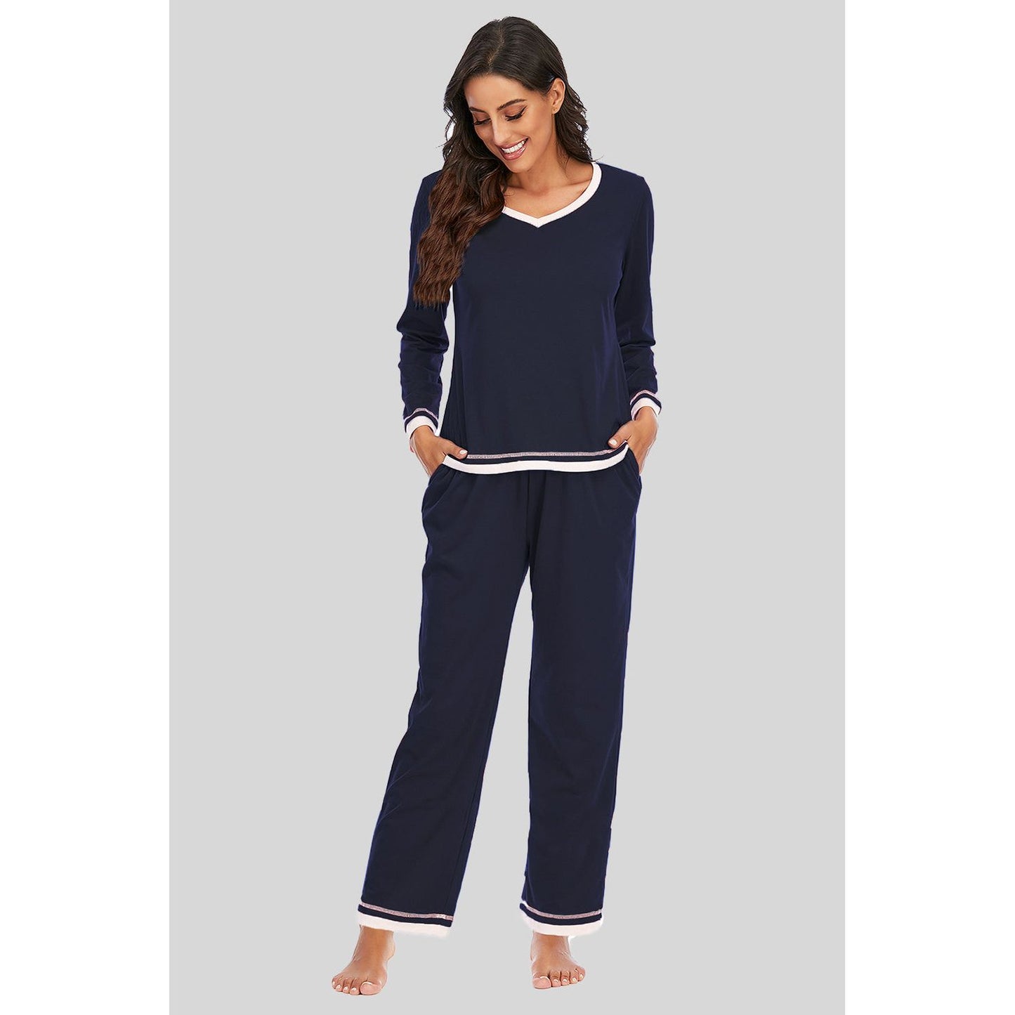 V-Neck Top and Pants Lounge Set