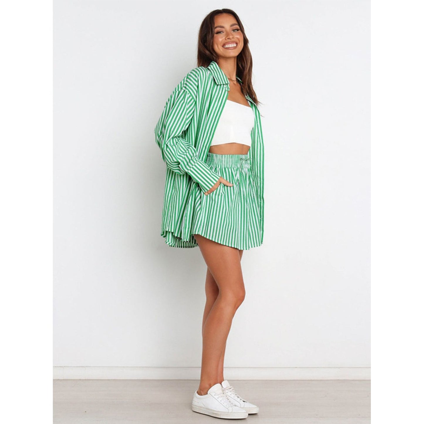 Striped Dropped Shoulder Shirt and Shorts Set