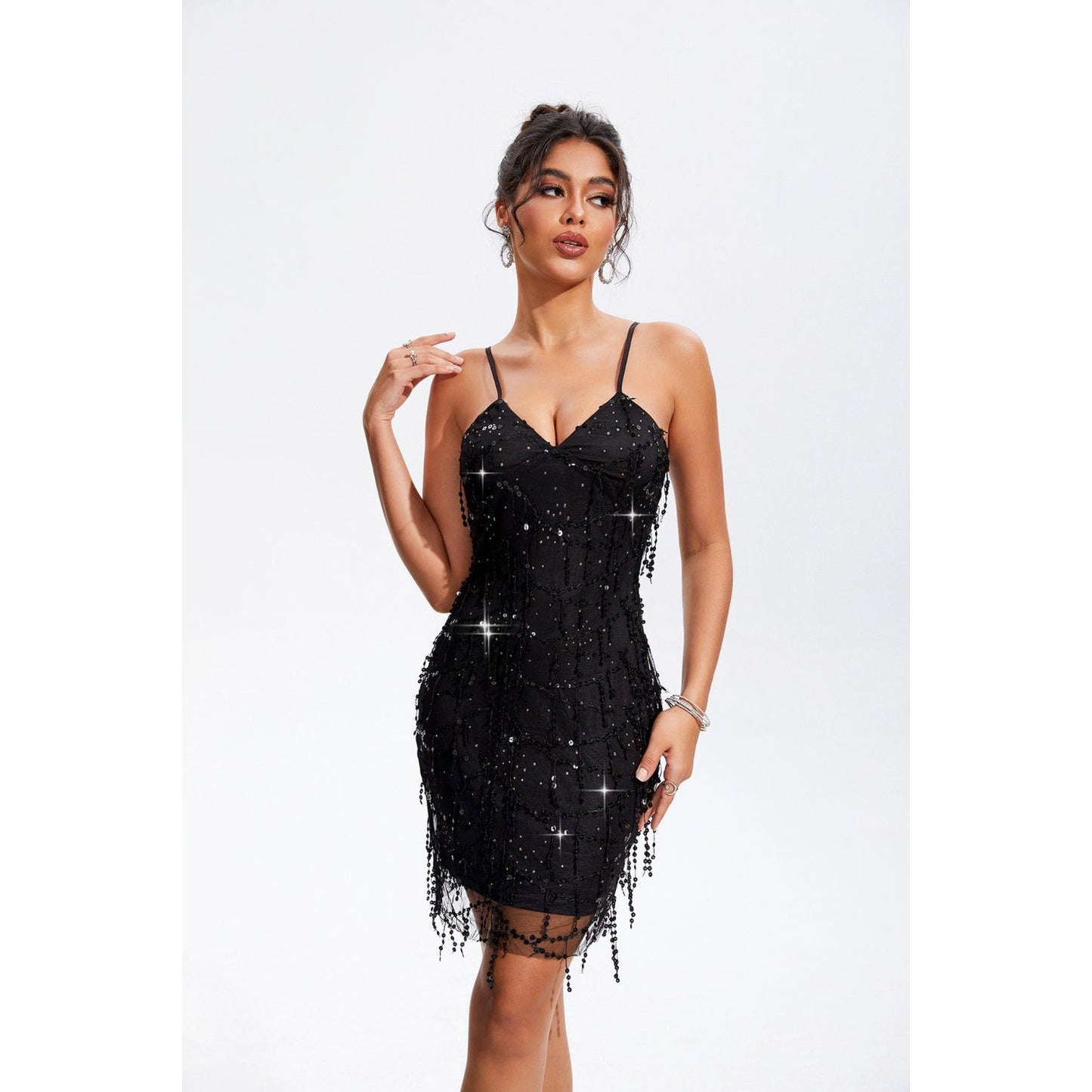 Sequin V-Neck Wrap Cami Dress