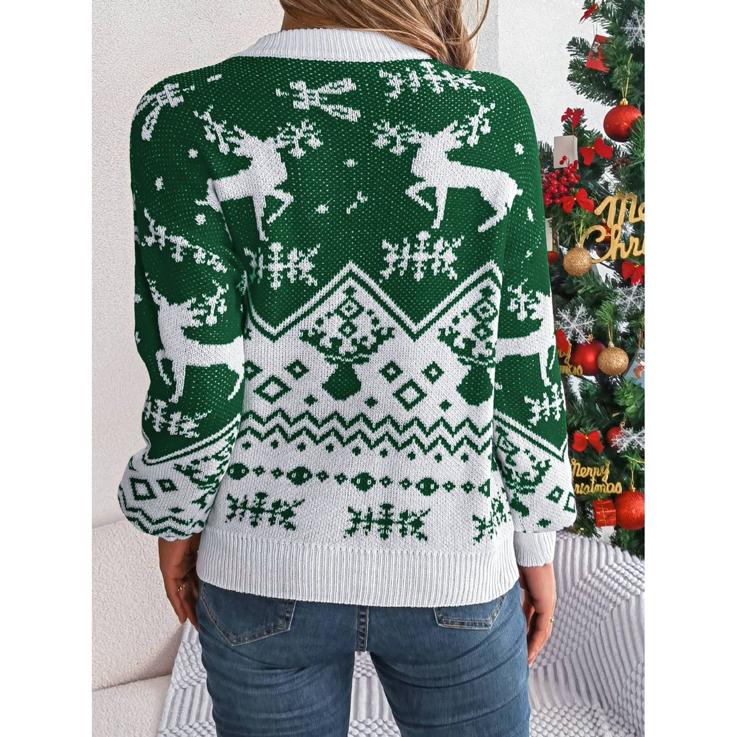 Christmas Element Round Neck Long Sleeve Sweater