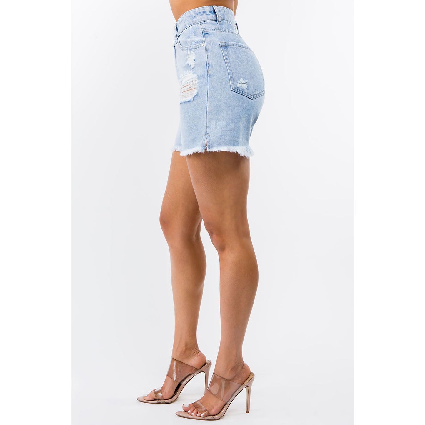 American Bazi High Waist Distressed Raw Hem Denim Shorts