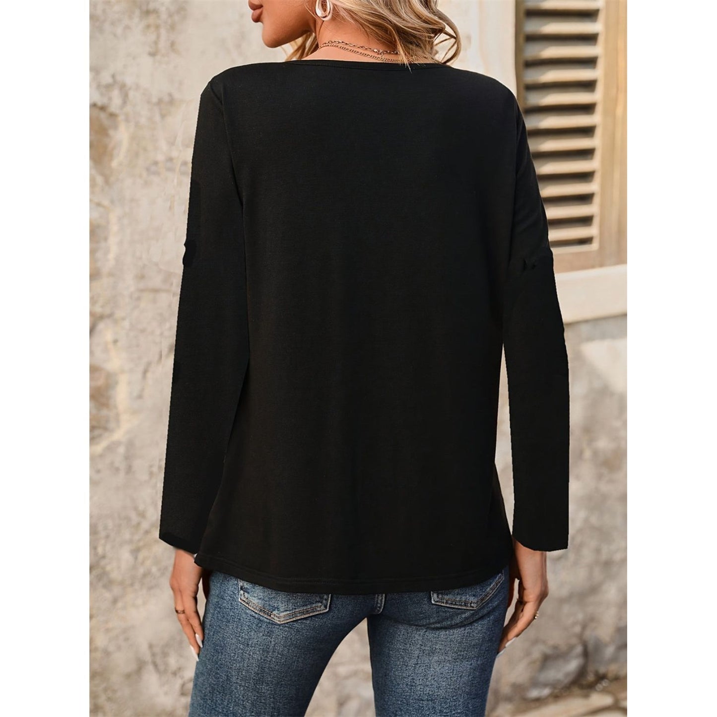 Notched Long Sleeve T-Shirt