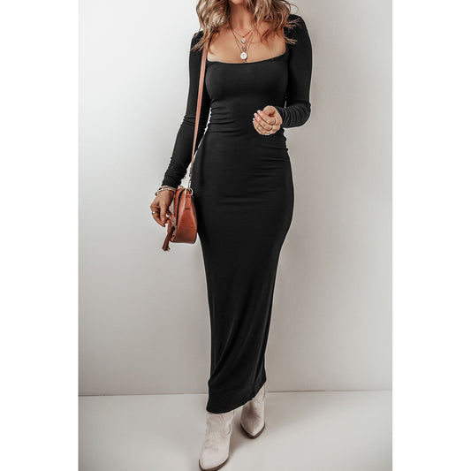 Square Neck Long Sleeve Maxi Dress